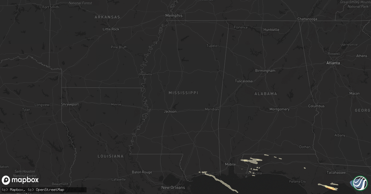 Hail map in Mississippi on May 10, 2024
