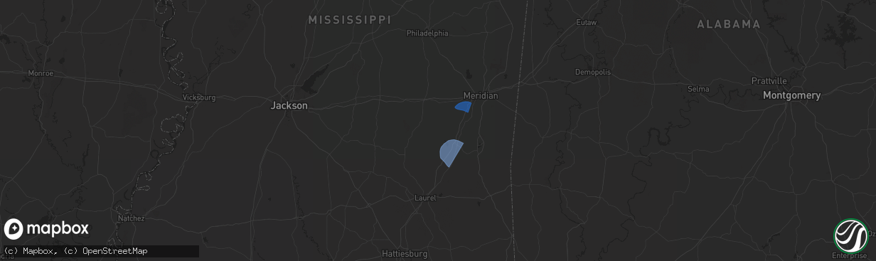 Hail map in Rose Hill, MS on May 10, 2024