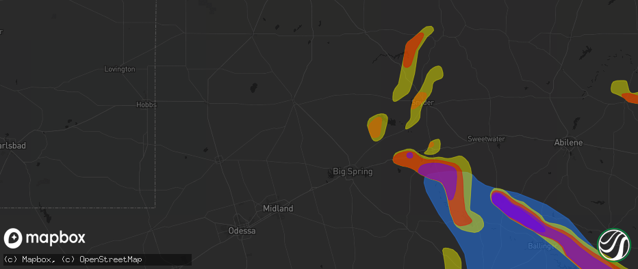 Hail map in Ackerly, TX on May 10, 2026
