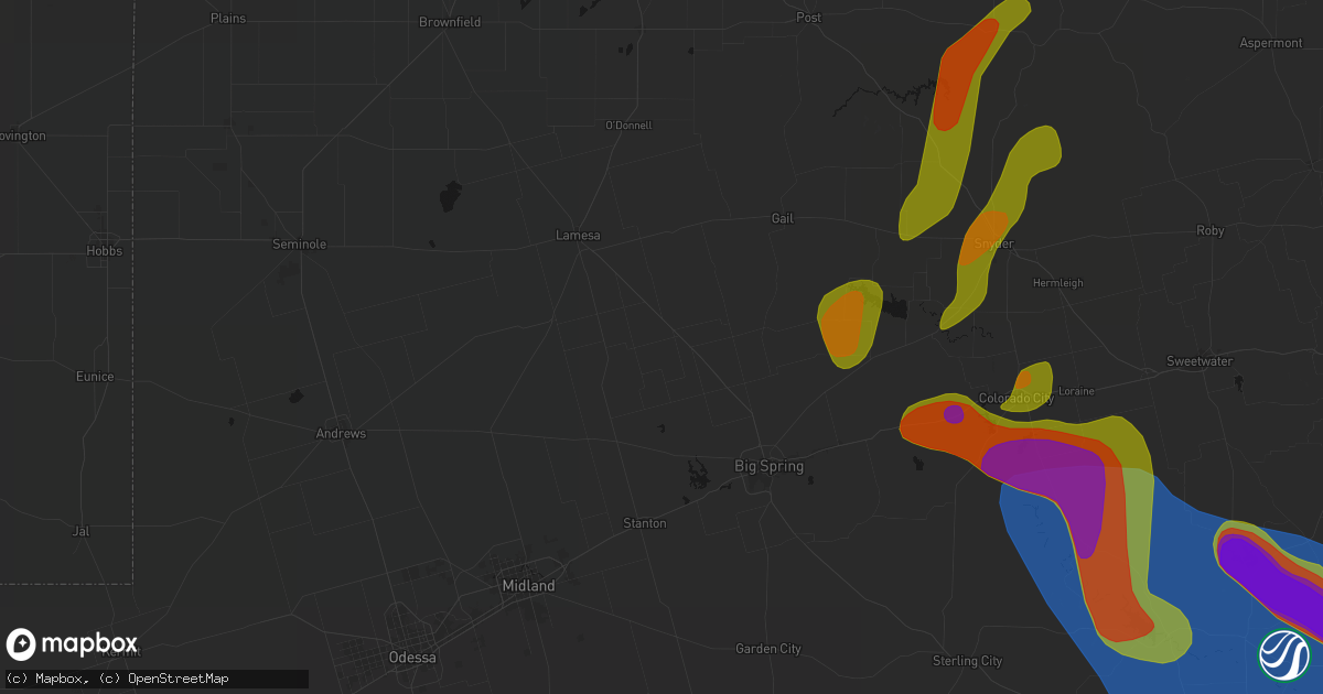 Hail map in Ackerly, TX on May 10, 2026