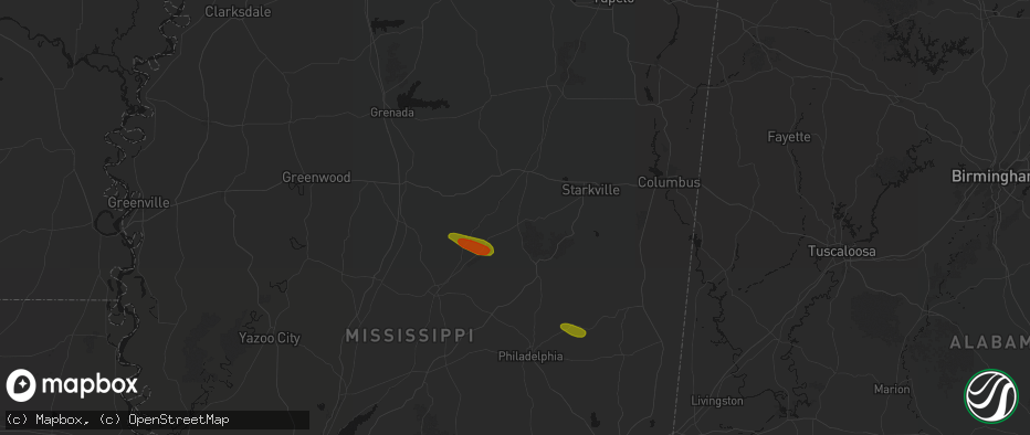 Hail map in Ackerman, MS on May 10, 2026