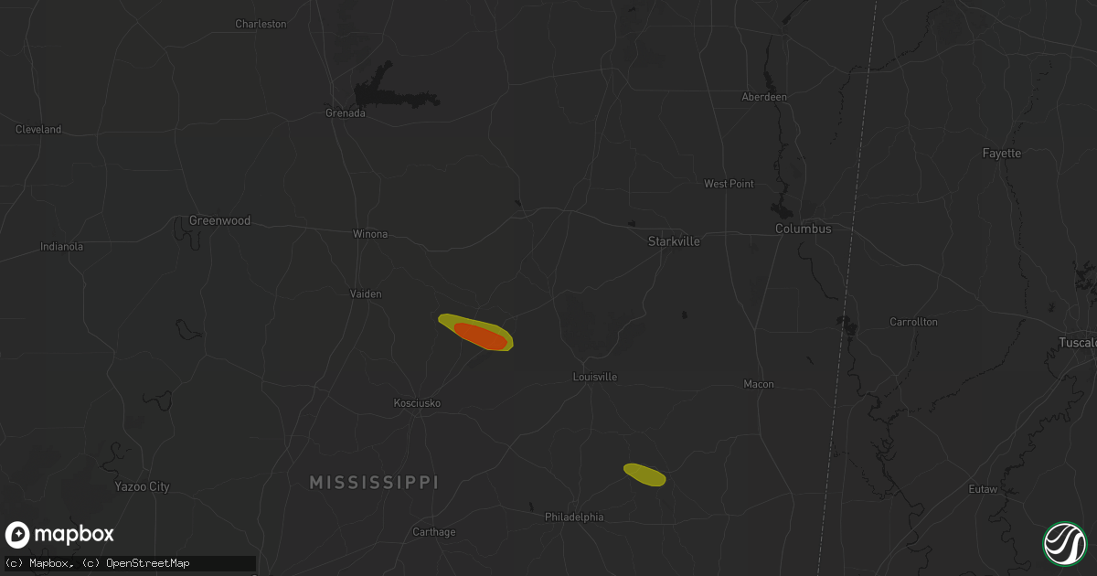 Hail map in Ackerman, MS on May 10, 2026