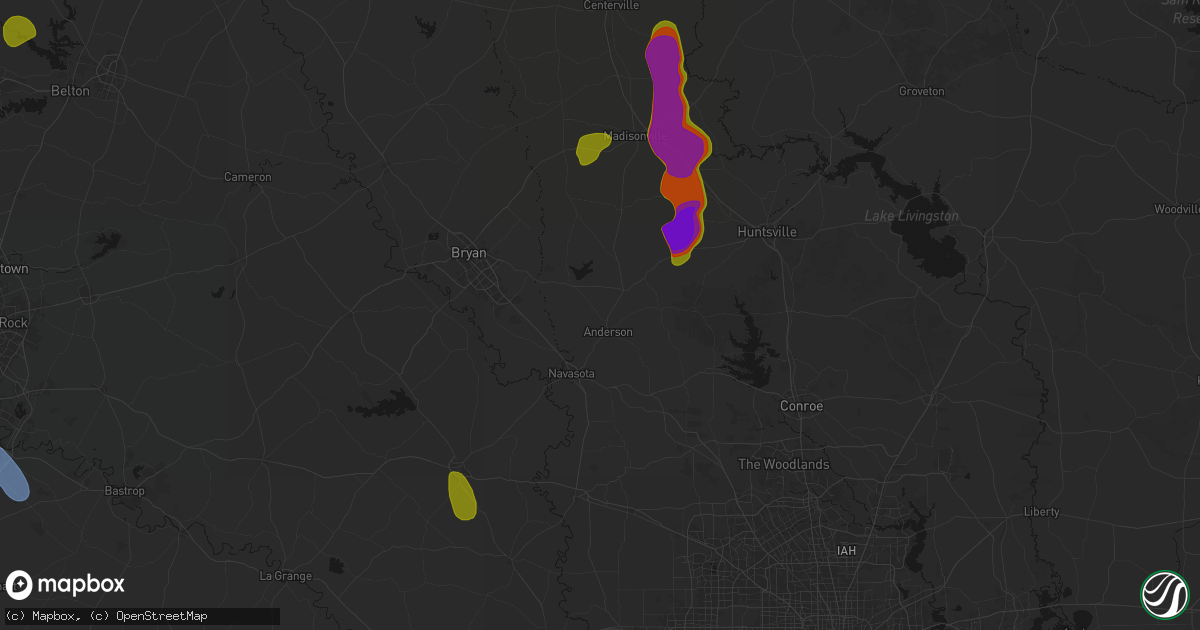 Hail map in Anderson, TX on May 10, 2026
