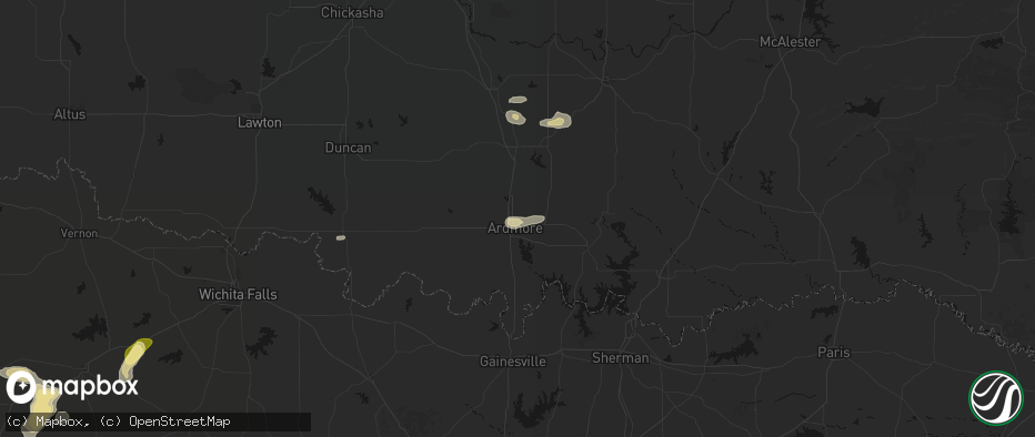 Hail map in Ardmore, OK on May 10, 2026