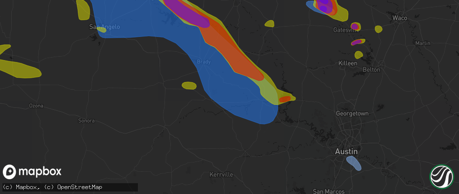 Hail map in Art, TX on May 10, 2026