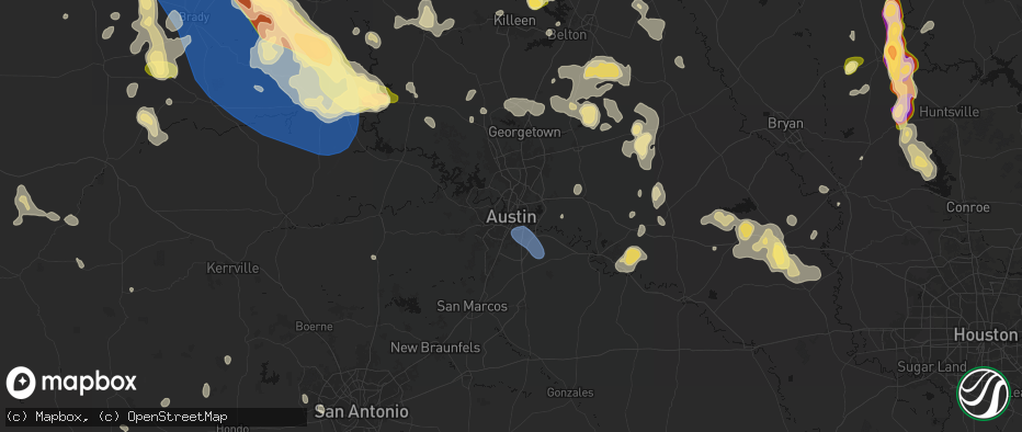 Hail map in Austin, TX on May 10, 2026