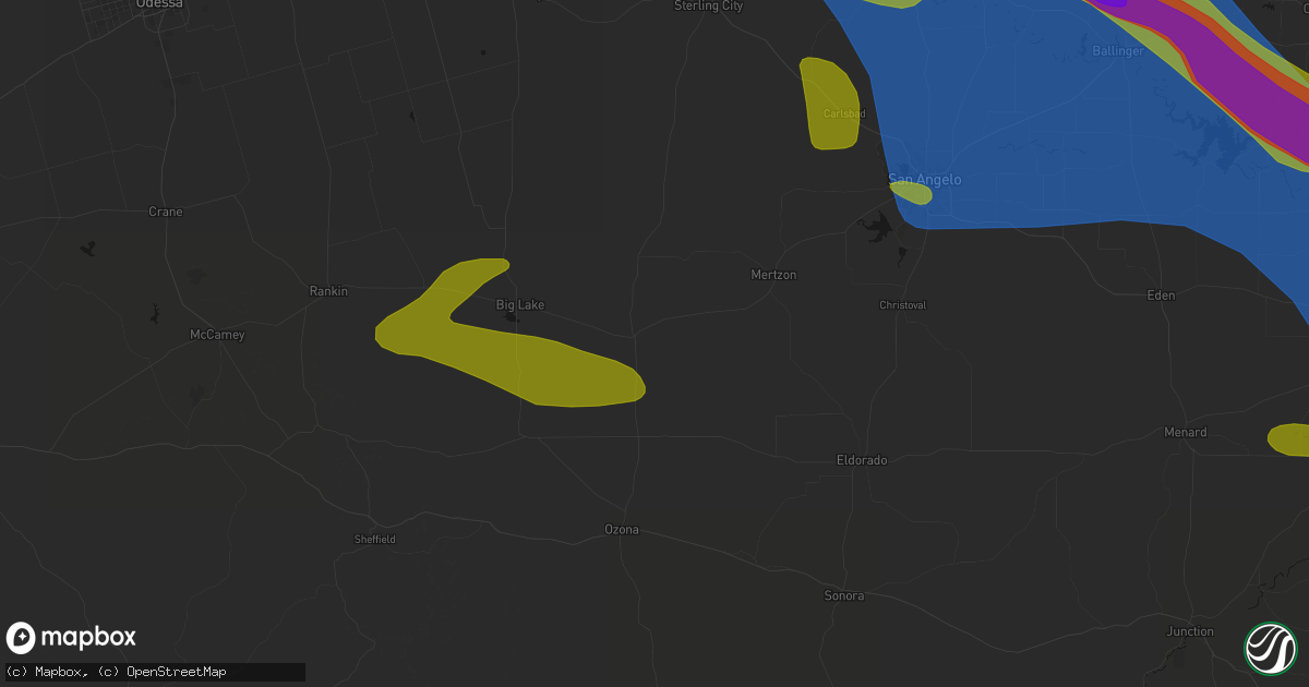 Hail map in Barnhart, TX on May 10, 2026