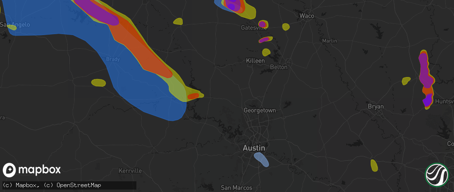 Hail map in Bertram, TX on May 10, 2026