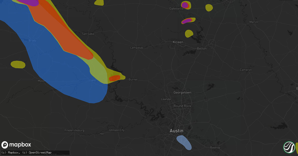 Hail map in Bertram, TX on May 10, 2026