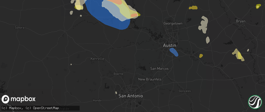 Hail map in Blanco, TX on May 10, 2026