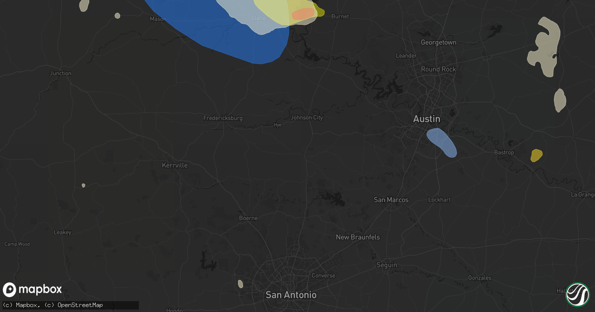 Hail map in Blanco, TX on May 10, 2026