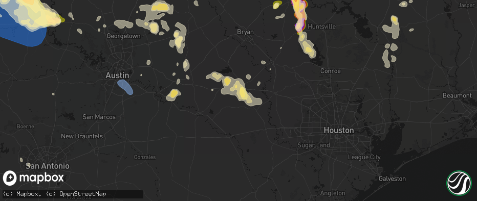 Hail map in Bleiblerville, TX on May 10, 2026