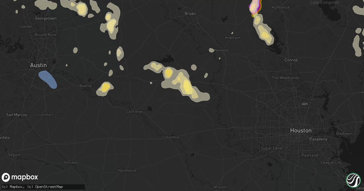 Hail map in Bleiblerville, TX on May 10, 2026