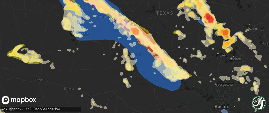 Hail map in Brady, TX on May 10, 2026