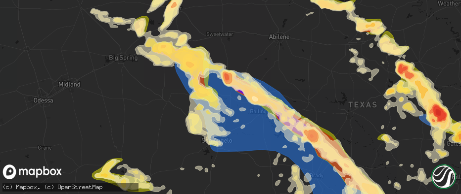 Hail map in Bronte, TX on May 10, 2026