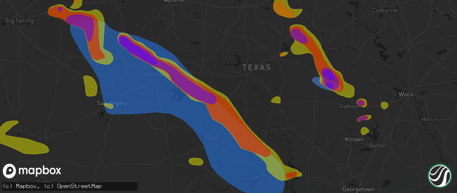 Hail map in Brookesmith, TX on May 10, 2026