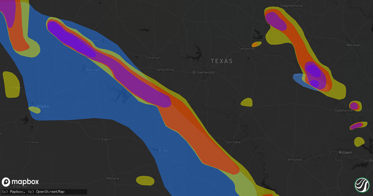 Hail map in Brookesmith, TX on May 10, 2026