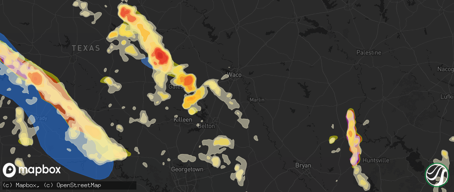Hail map in Bruceville, TX on May 10, 2026