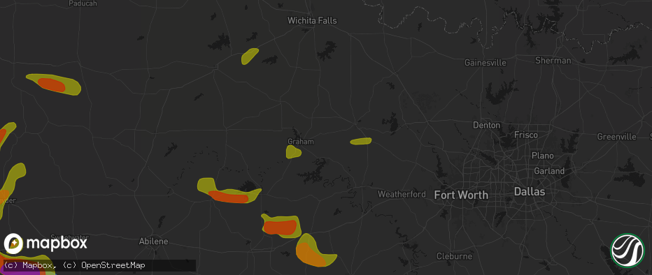 Hail map in Bryson, TX on May 10, 2026