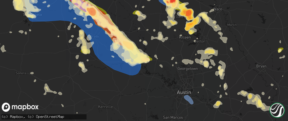 Hail map in Buchanan Dam, TX on May 10, 2026