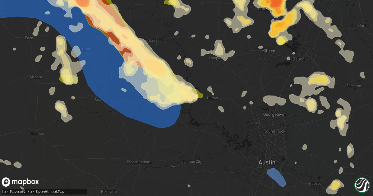 Hail map in Buchanan Dam, TX on May 10, 2026