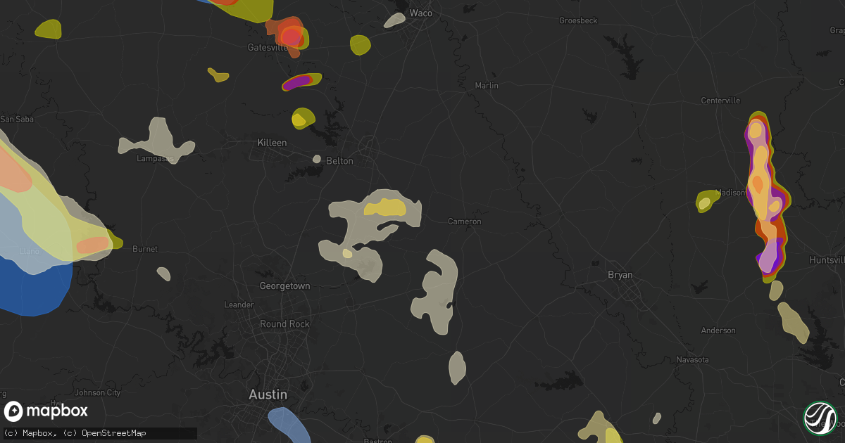 Hail map in Buckholts, TX on May 10, 2026