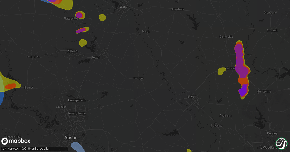 Hail map in Cameron, TX on May 10, 2026
