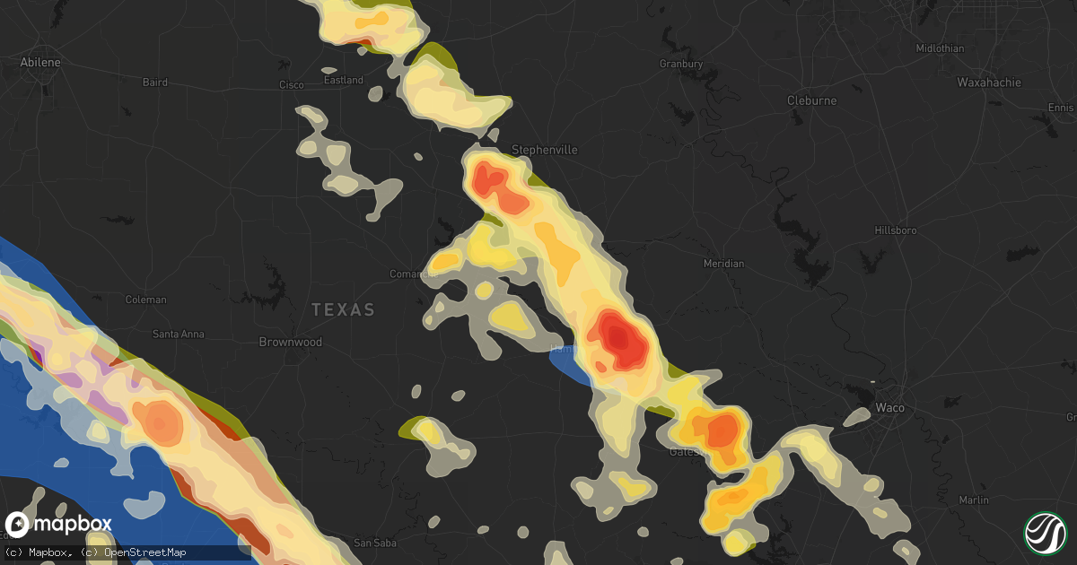 Hail map in Carlton, TX on May 10, 2026