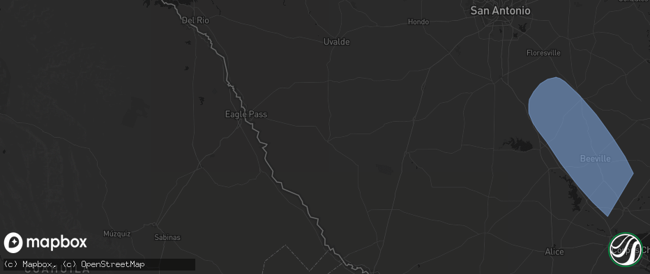 Hail map in Carrizo Springs, TX on May 10, 2026