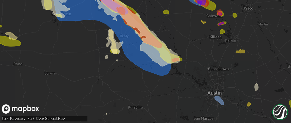 Hail map in Castell, TX on May 10, 2026