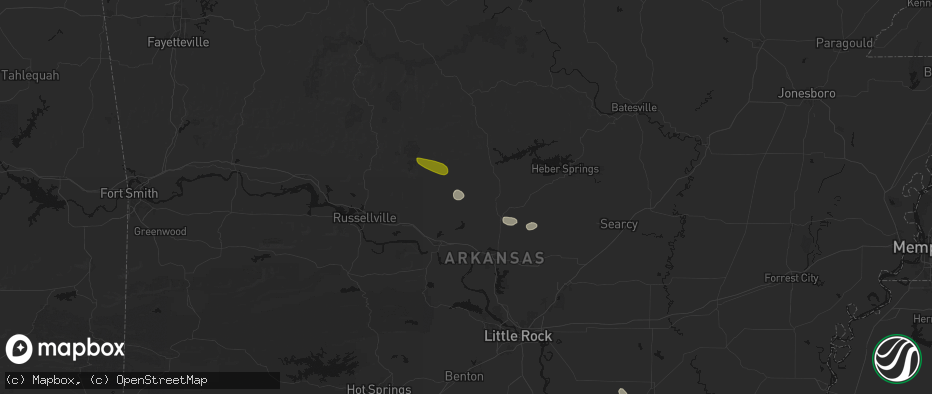 Hail map in Center Ridge, AR on May 10, 2026