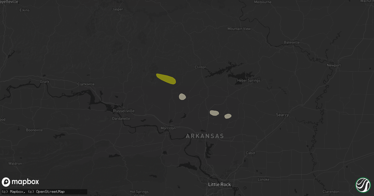 Hail map in Center Ridge, AR on May 10, 2026