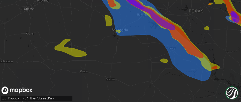 Hail map in Christoval, TX on May 10, 2026