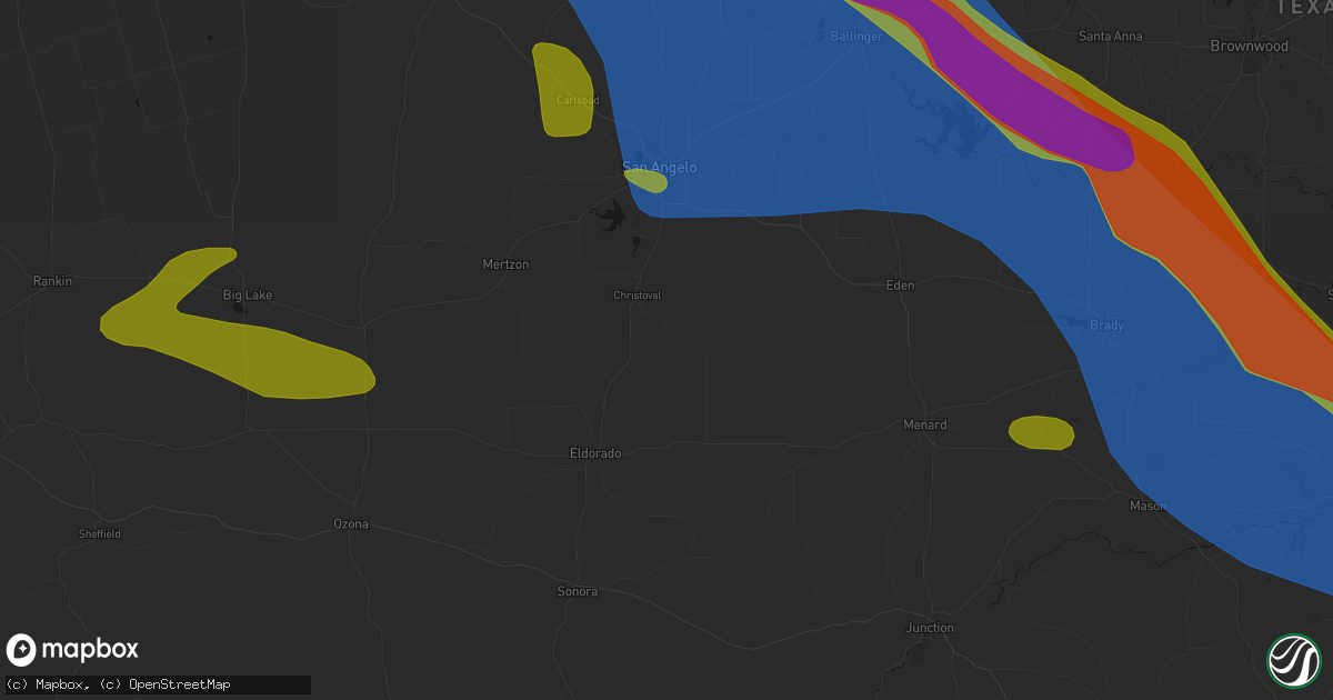 Hail map in Christoval, TX on May 10, 2026