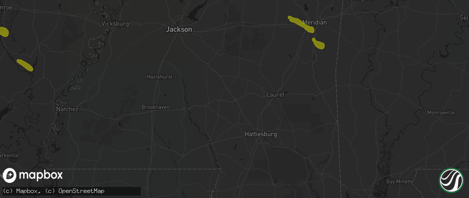 Hail map in Collins, MS on May 10, 2026