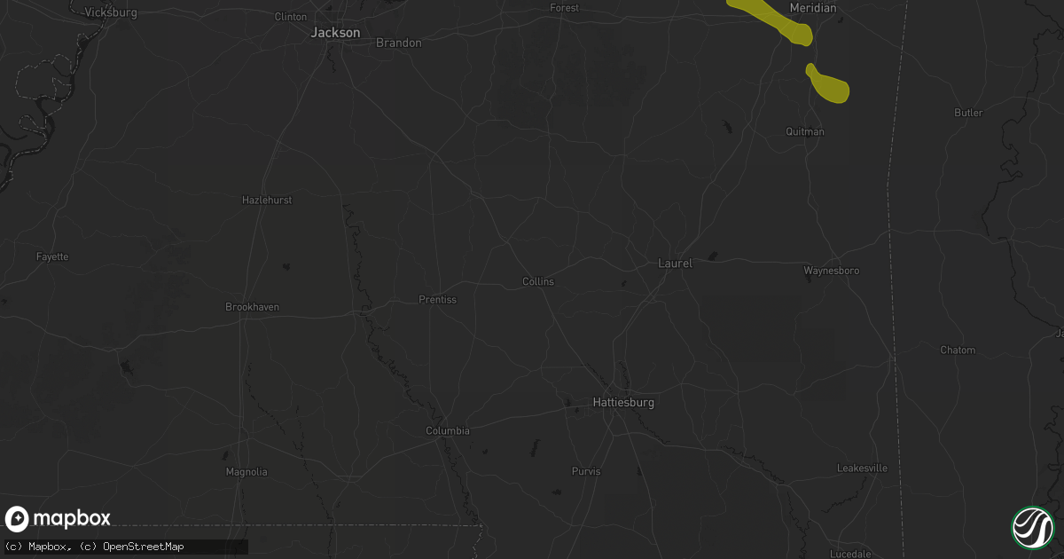 Hail map in Collins, MS on May 10, 2026