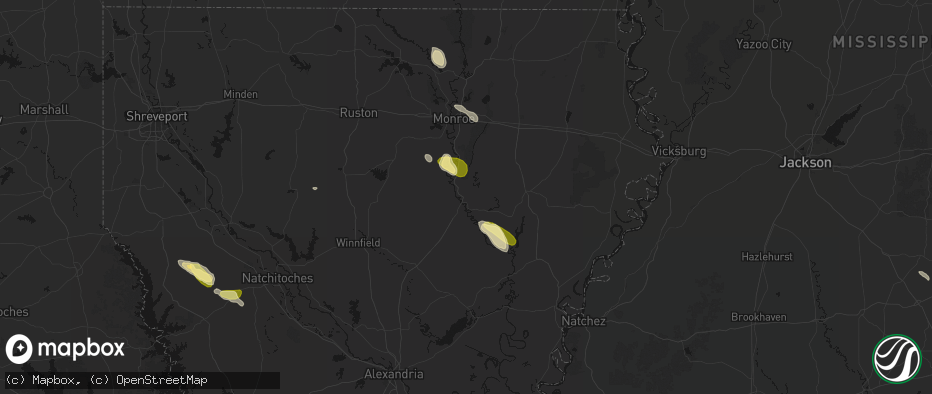 Hail map in Columbia, LA on May 10, 2026