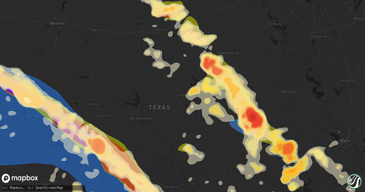 Hail map in Comanche, TX on May 10, 2026