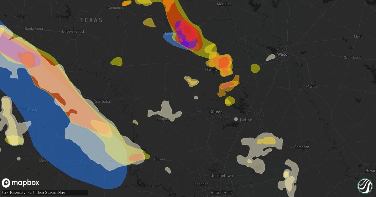 Hail map in Copperas Cove, TX on May 10, 2026