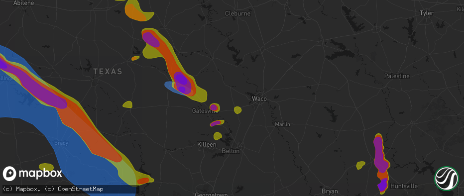 Hail map in Crawford, TX on May 10, 2026