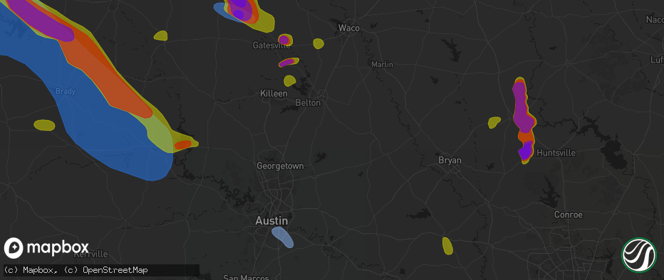 Hail map in Davilla, TX on May 10, 2026