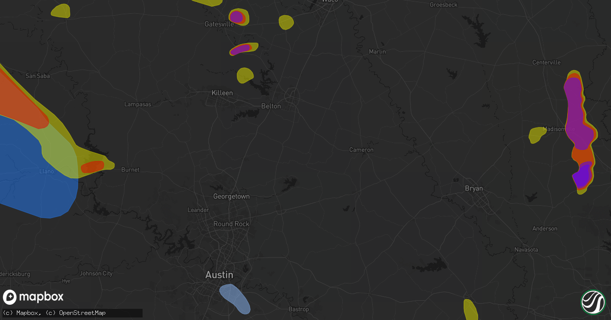 Hail map in Davilla, TX on May 10, 2026