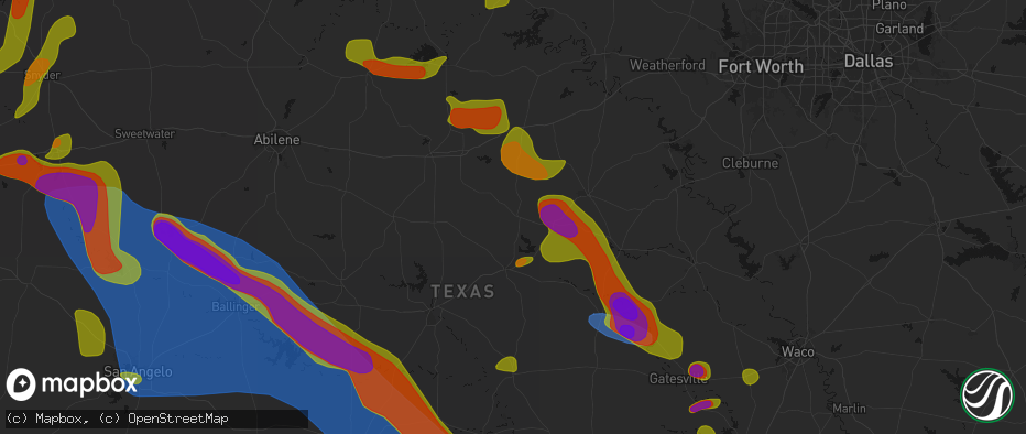 Hail map in De Leon, TX on May 10, 2026