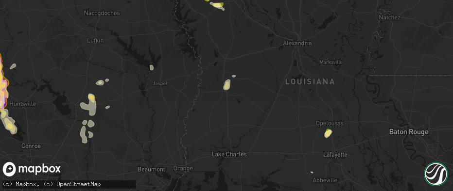 Hail map in Deridder, LA on May 10, 2026