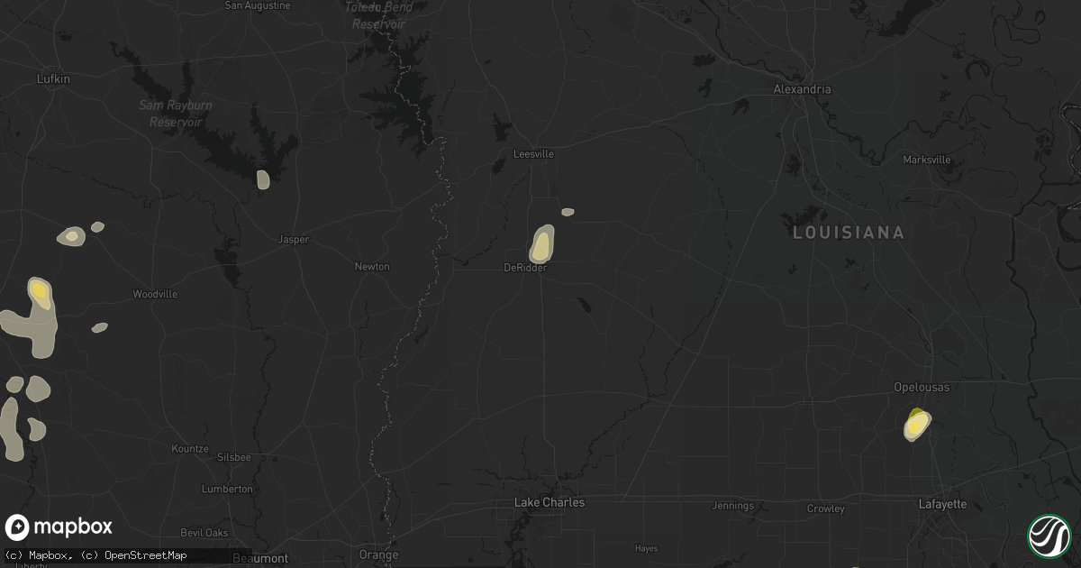 Hail map in Deridder, LA on May 10, 2026