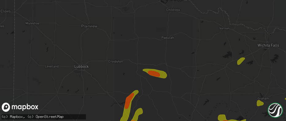 Hail map in Dickens, TX on May 10, 2026