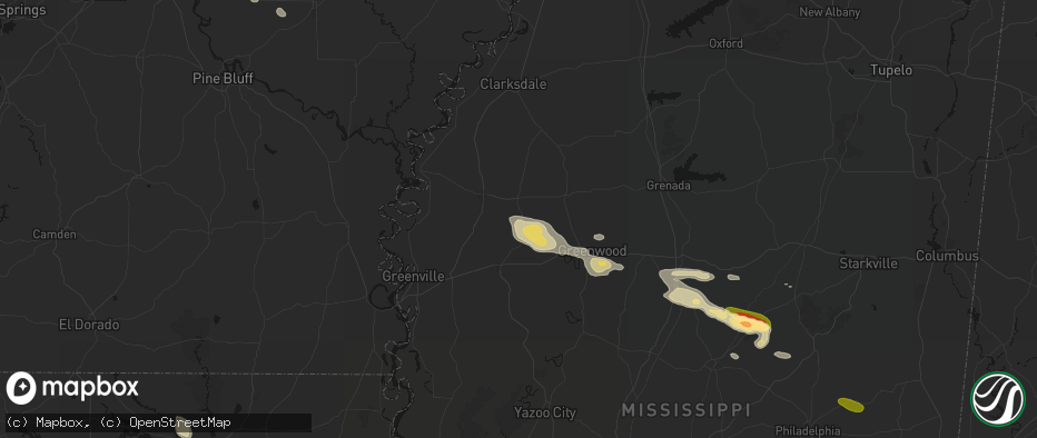Hail map in Doddsville, MS on May 10, 2026