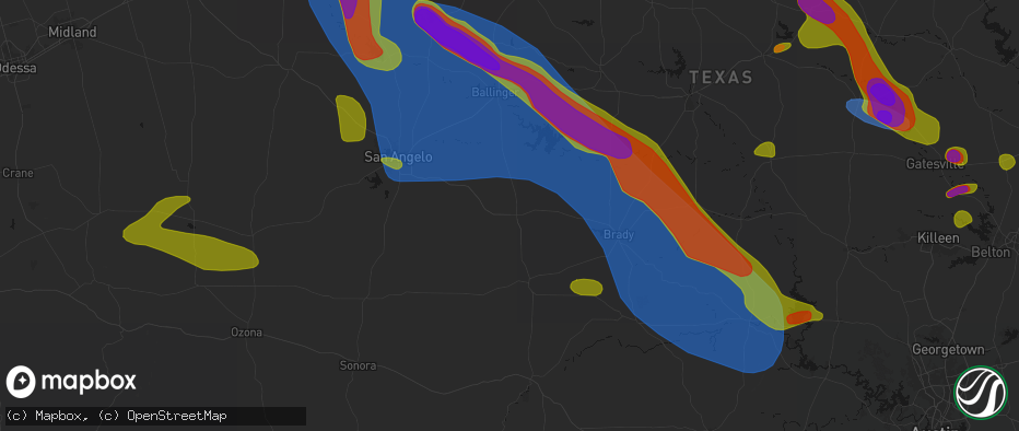 Hail map in Eden, TX on May 10, 2026