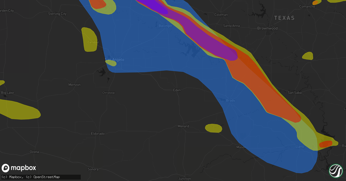 Hail map in Eden, TX on May 10, 2026