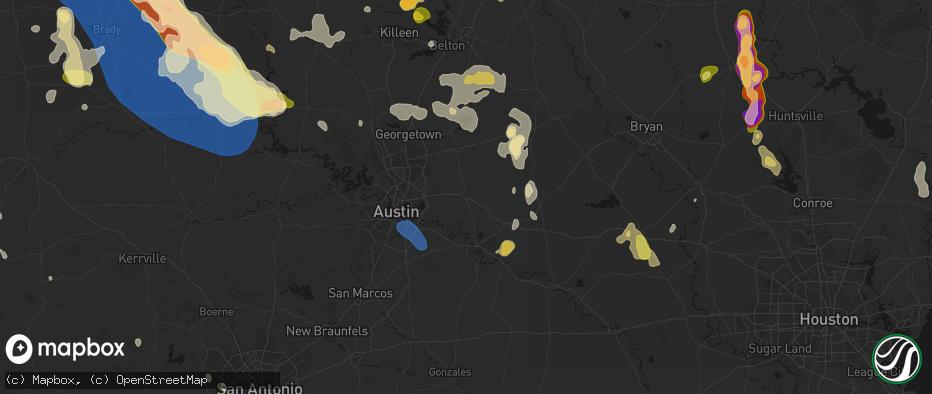 Hail map in Elgin, TX on May 10, 2026